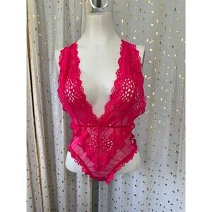 Victoria's Secret Plunge V-Neck Cutout Lace Mesh Thong Teddy Bodysuit Lingerie S